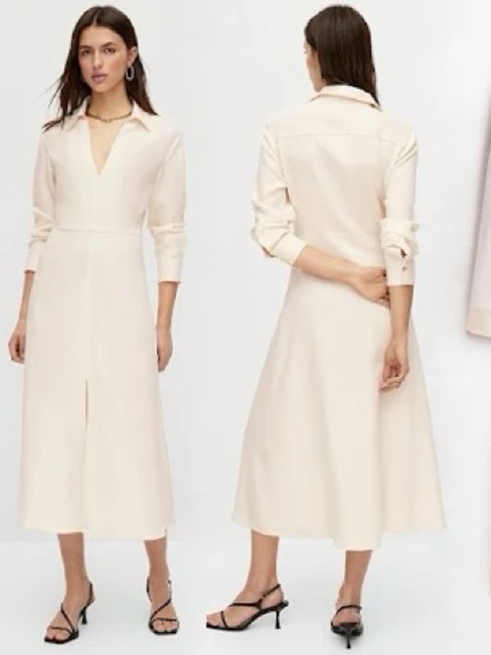 Massimo Dutti Soft Cream Collared Midi Dress